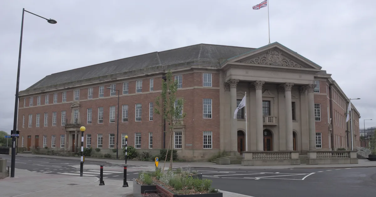 The Council House, Derby City Council's headquarters, a Neo-Georgian building with a columned entrance, photographed from Full Street.