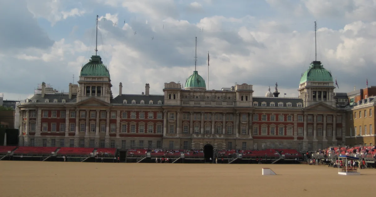 The Old Admiralty Building, a large stone government building with rows of sash windows, seen from Horse Guards Parade, London.