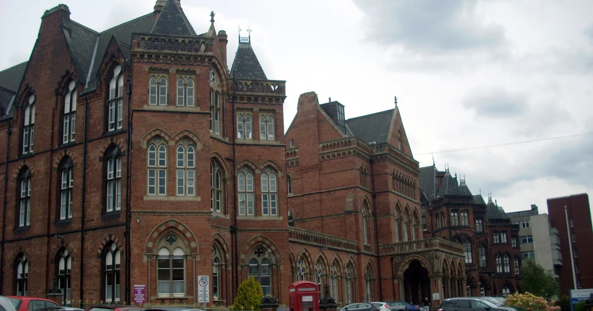 Leeds General Infirmary, a Grade I listed Victorian hospital building, viewed from Great George Street.
