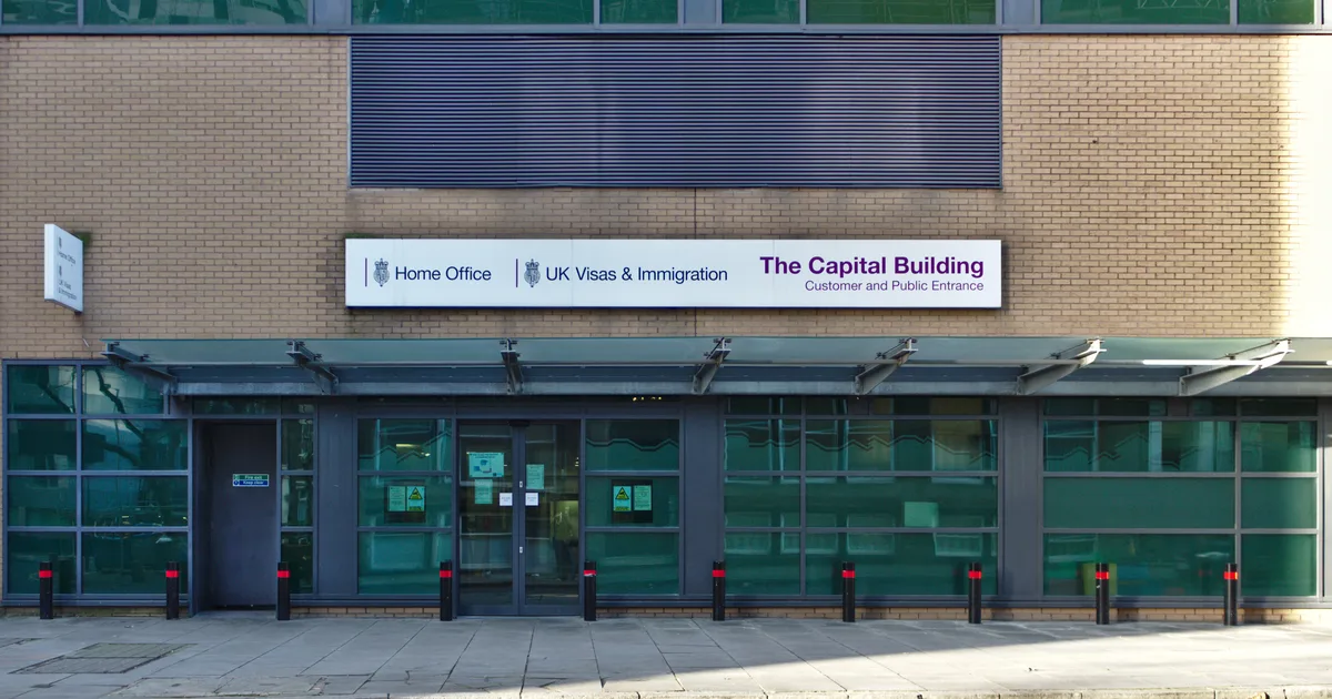 The Home Office / UK Visas and Immigration public entrance sign at the Capital Building, Liverpool.