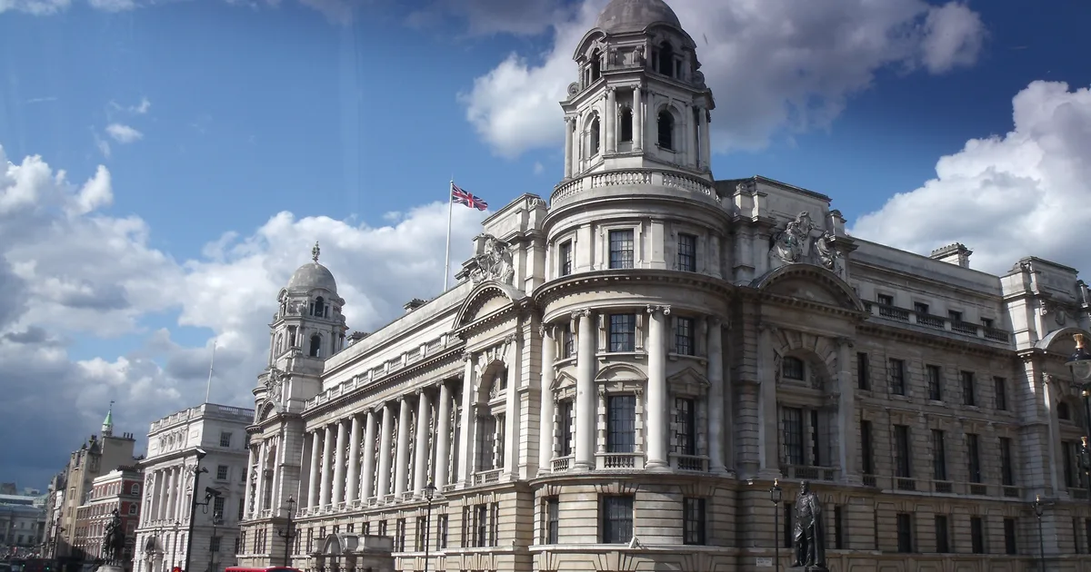 Whitehall, London, the street of grand classical government buildings between Trafalgar Square and Parliament Square.