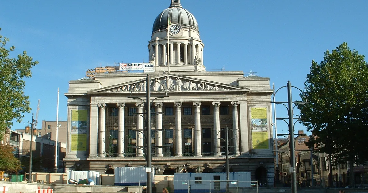 Nottingham Council House, a domed baroque revival municipal building in Nottingham's Old Market Square, East Midlands.